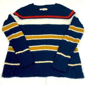 Loft women’s navy blue striped wool long sleeve sweater size M